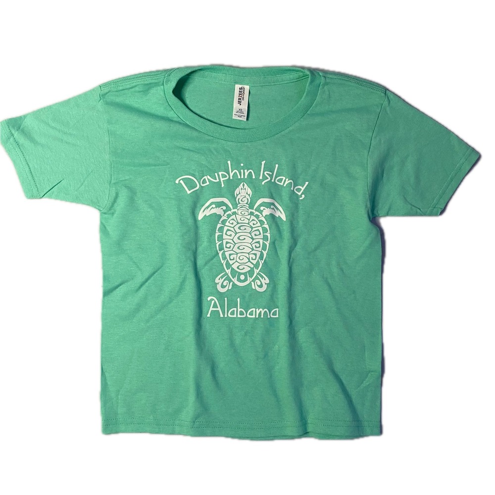 Jerzees Dauphin Island Alabama Turtle Shirt Kids Youth XS‎ Mint Green Tee